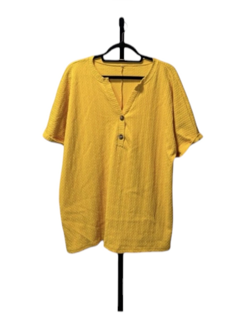 Textured Short Sleeve Henley Top - Yellow